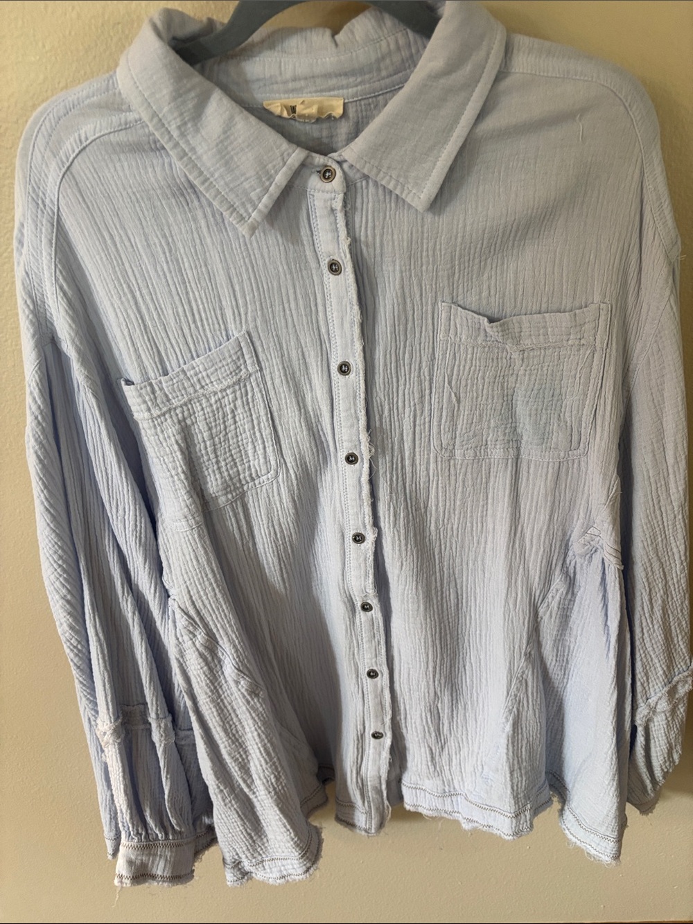 Jade by Jane Light Blue Gauze Fabric Textured Button-Up Shirt, Size M